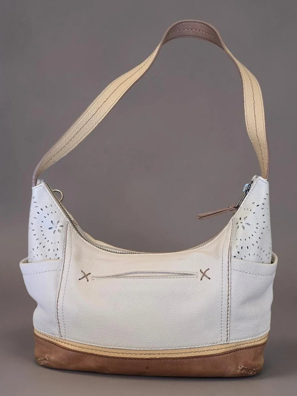 The Sak Kendra Leather Satchel Cream Brown Hobo Shoulder Bag